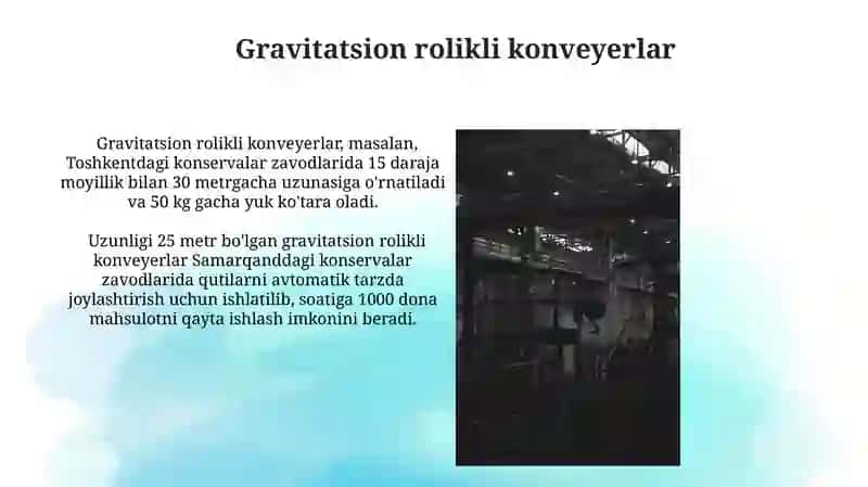 Konserva korxonalaridagi Rolikli transporterning sinflanishi 3