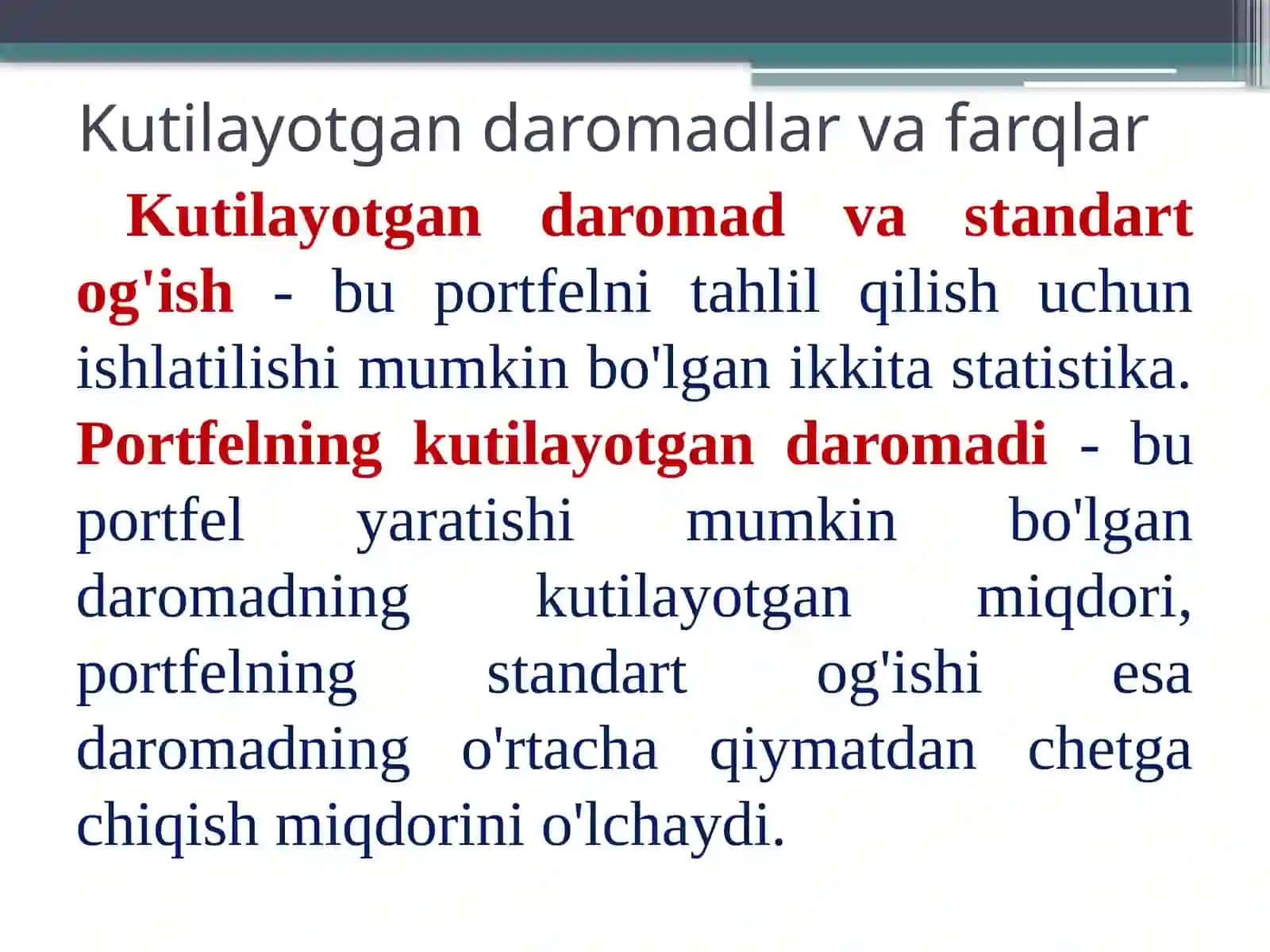 Kutilayotgan daromadlar va farqlar 3