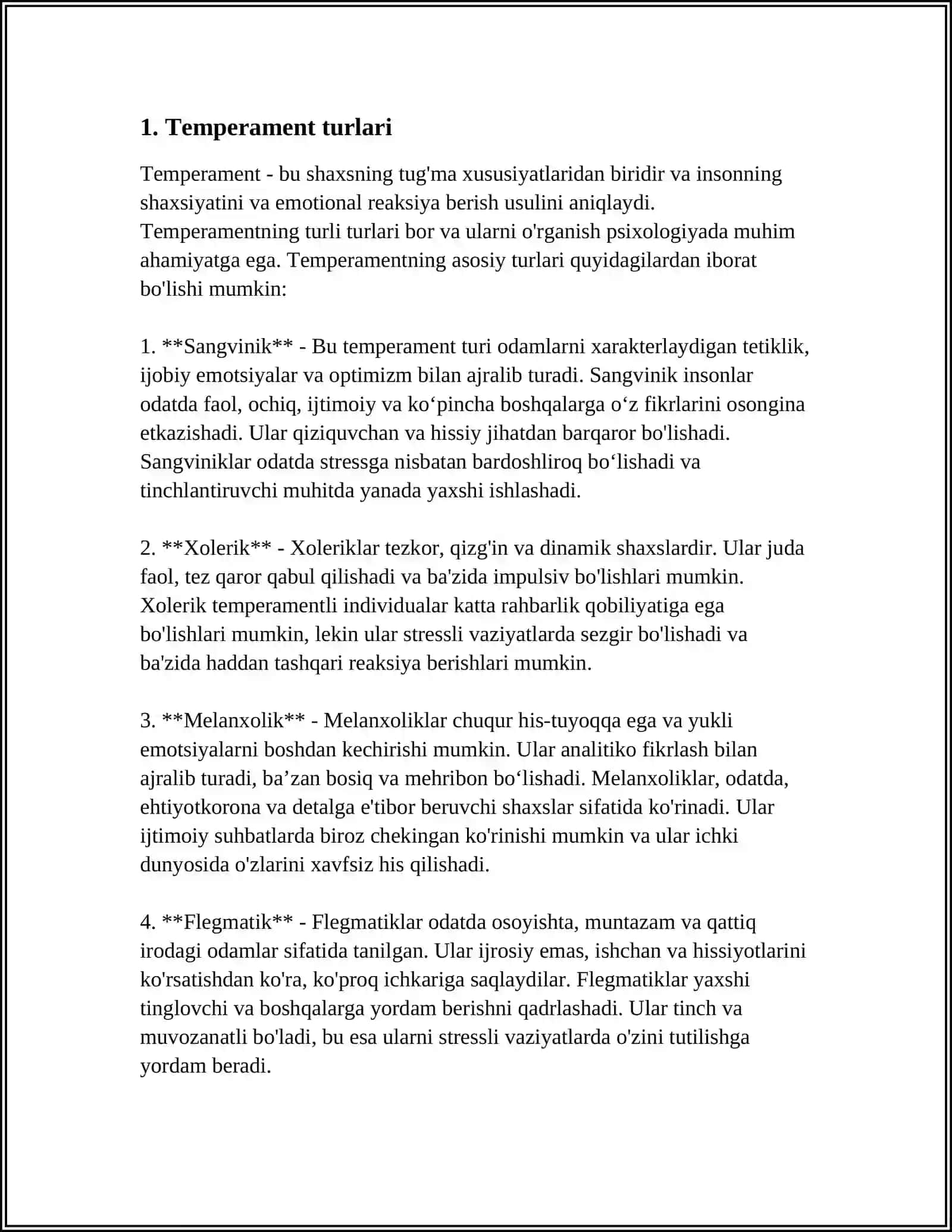 SHAXSNING INDIVIDUAL PSIXOLOGIK XUSUSIYATLARI. TEMPERAMENT 3