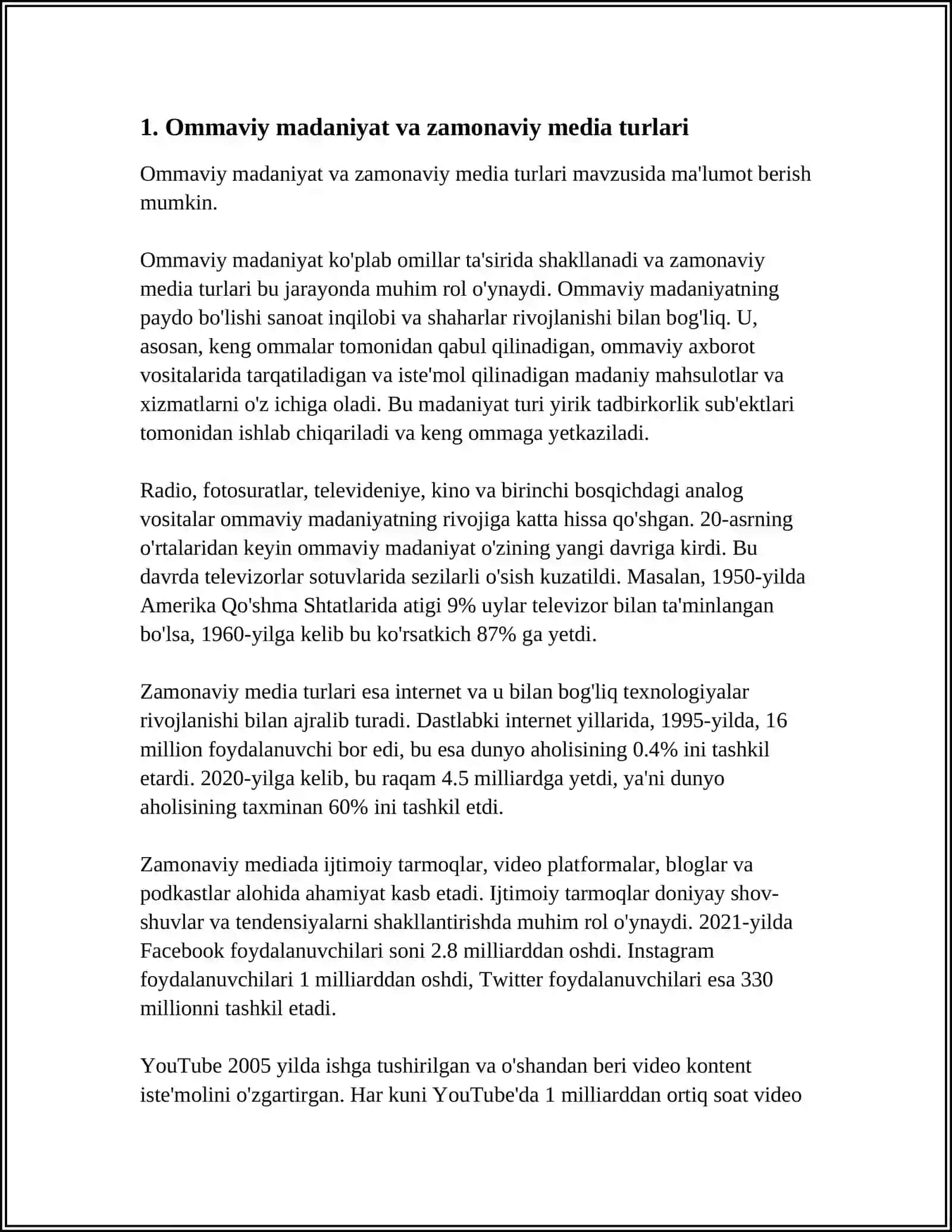 Mavzu: OMMAVIY MADANIYAT VA MEDIA 3