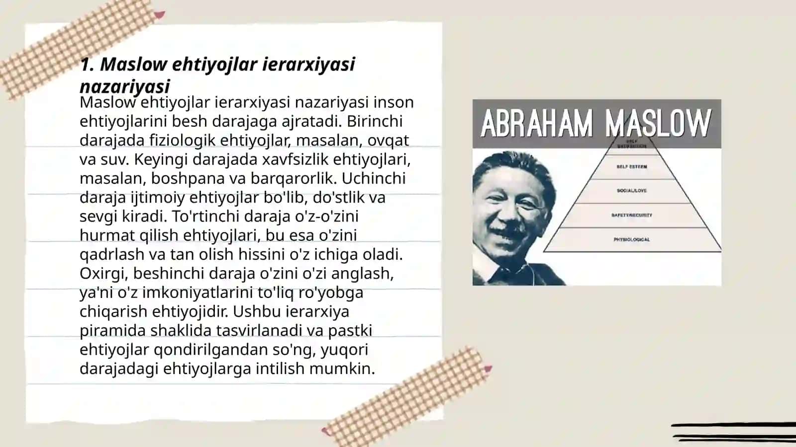 Maslow ehtiyojlar ierarxiyasi nazariyasi 3