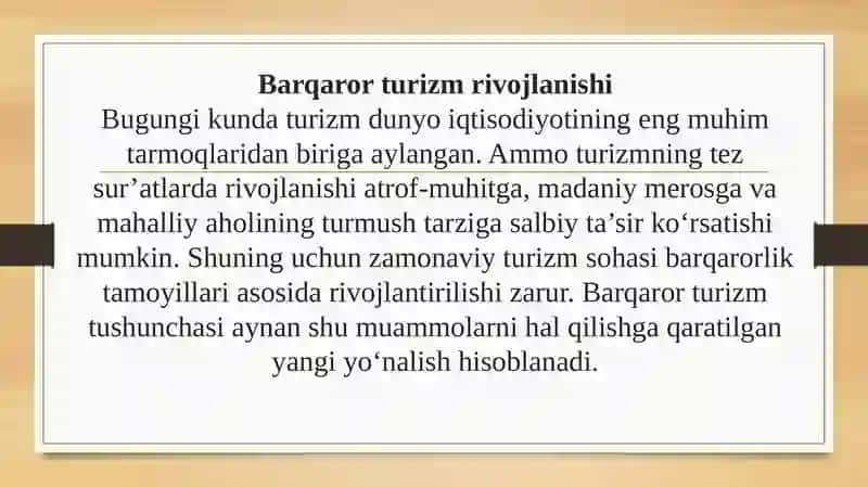Barqaror turizm rivojlanishi 3