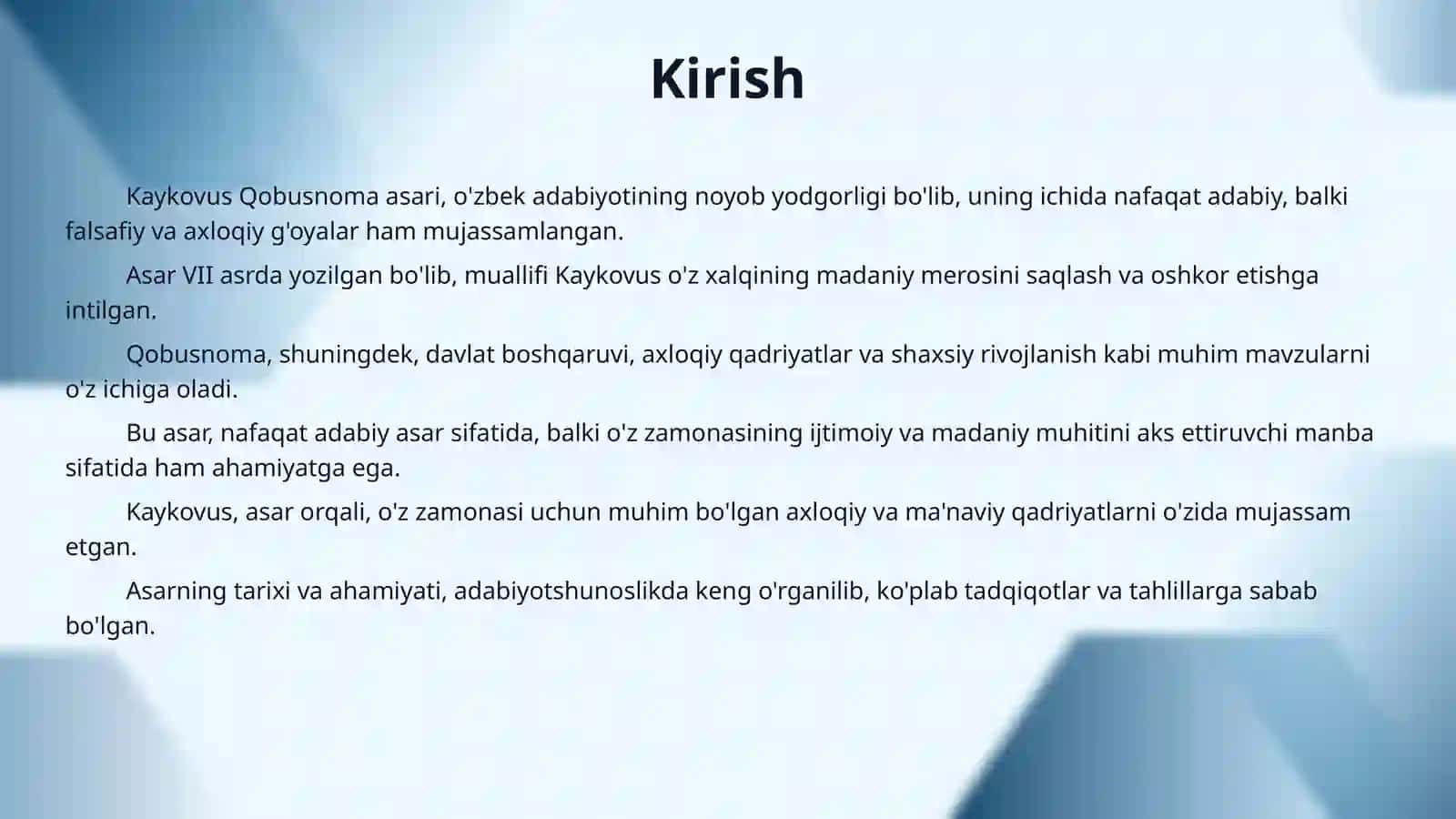Kaykovus qobusnoma asarini oʻqib tahlil qilish 3