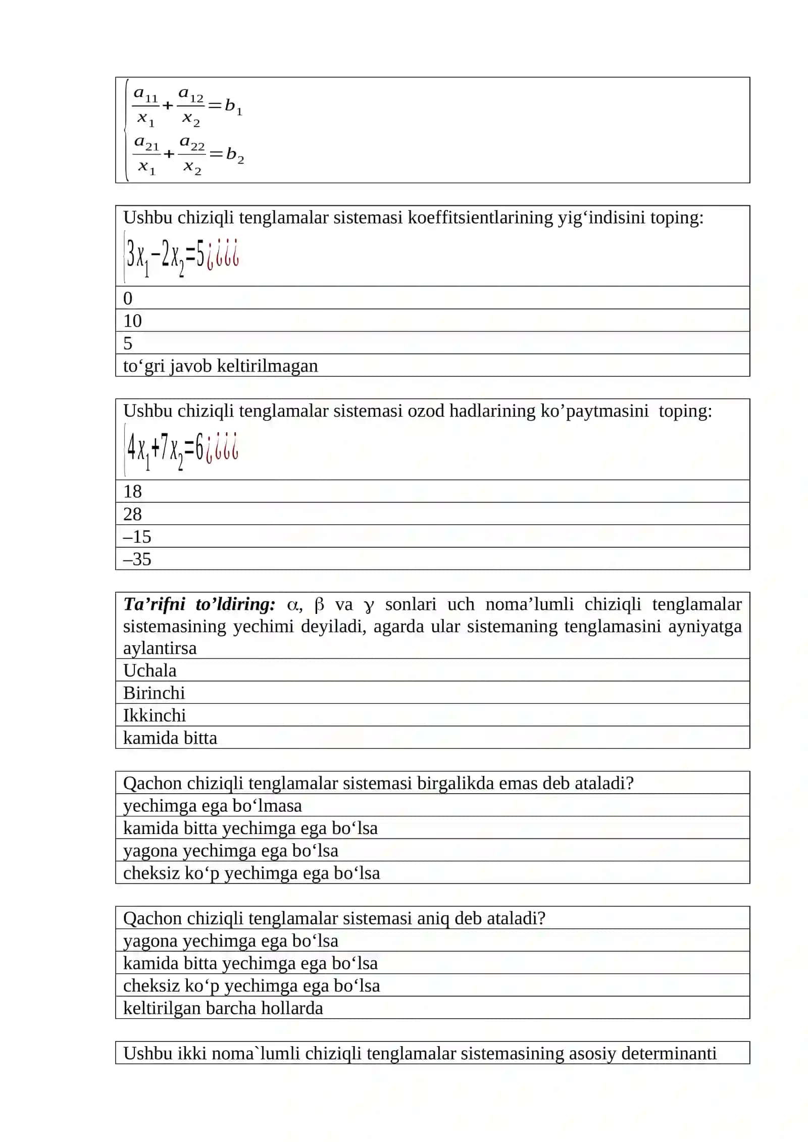 Sonlar matritsasi 3