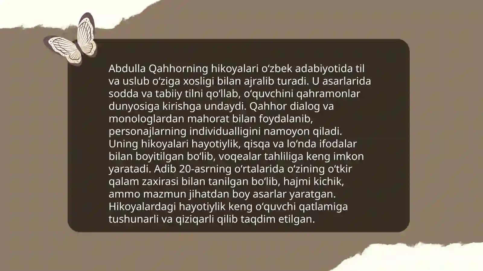 Abdulla Qahhor hikoyalari oʻziga xosligi 3