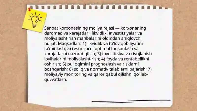 Sanoat tarmoq korxonalari moliya rejasi 3