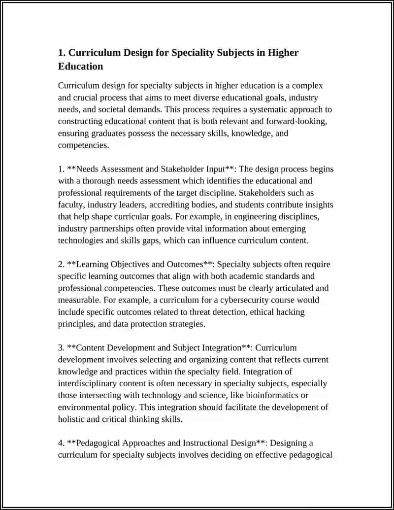 Curriculum Design for Speciality Subjects in Higher Education 3
