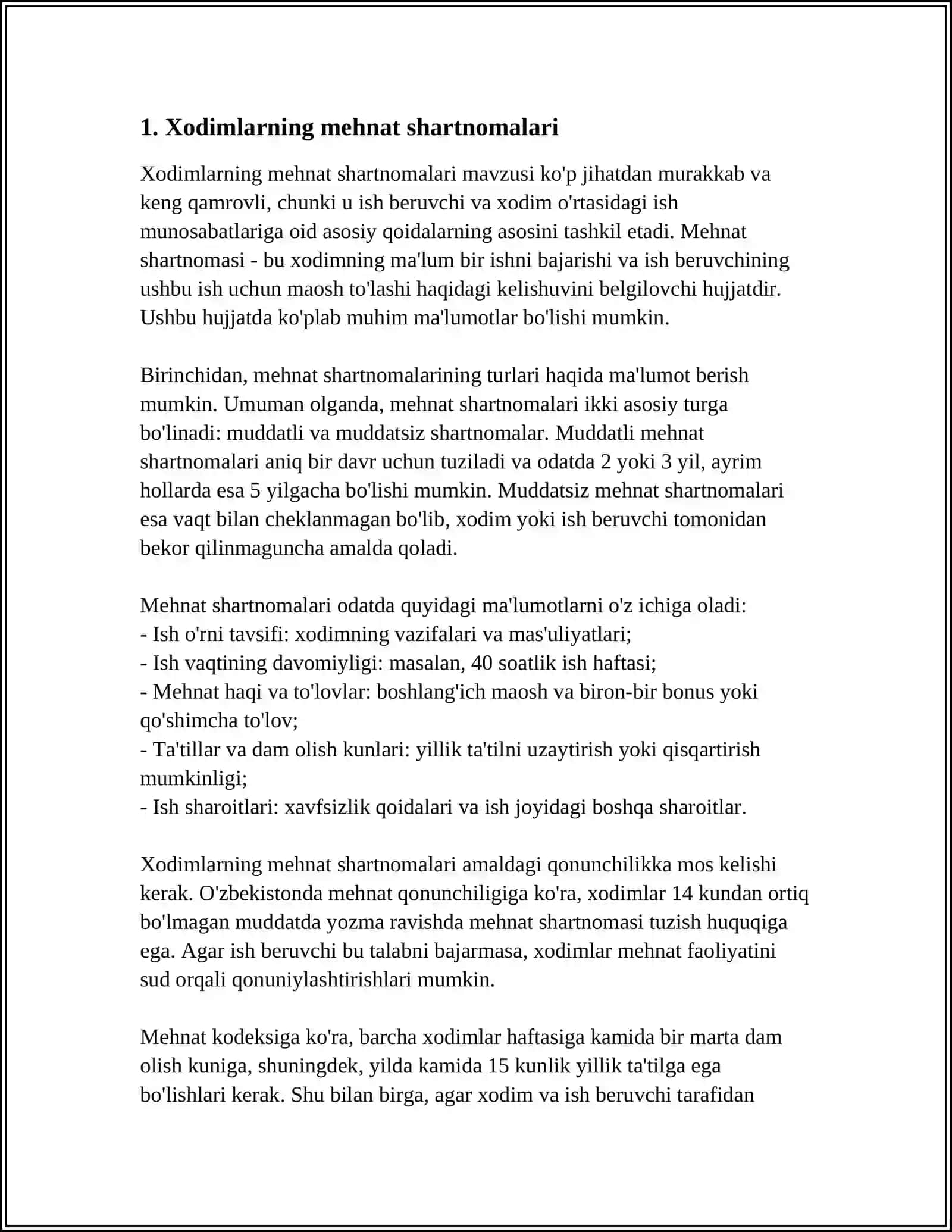 Xodimlarning mehnat shartnomalari 3