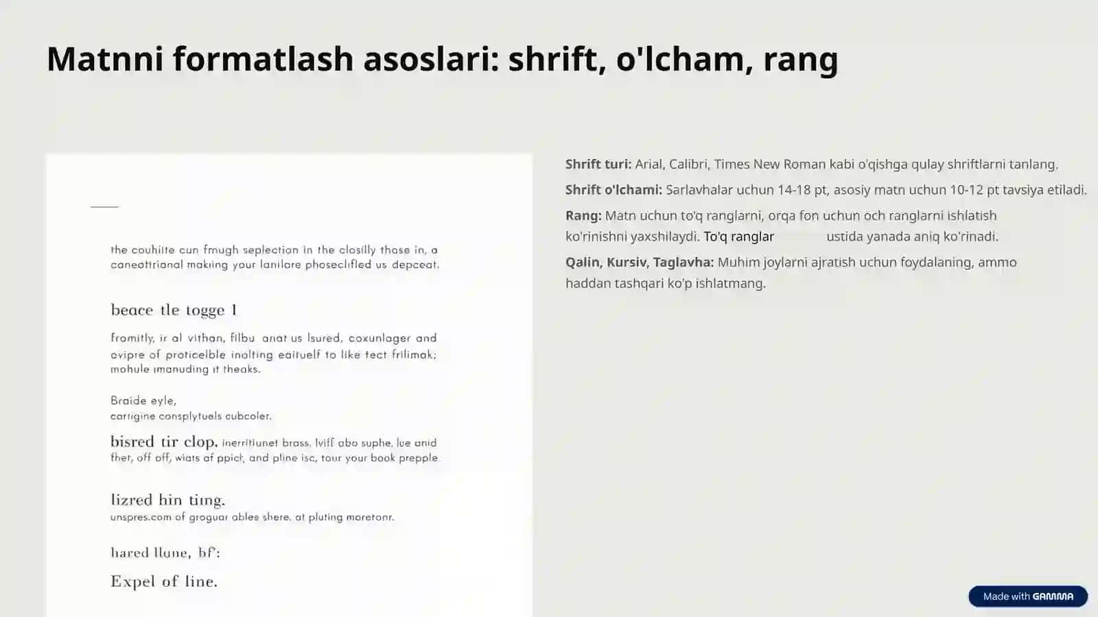 Matn va Sahifa Maketini Formatlash: Samarali Taqdimot Sirlari 3