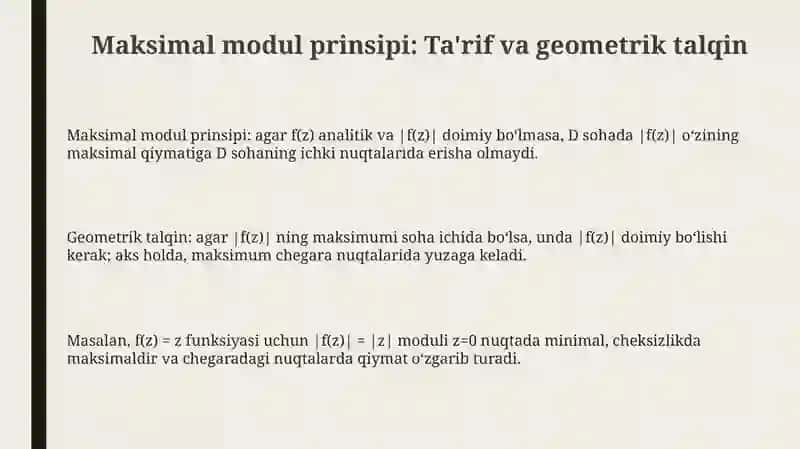 Modulning maksimum prinsipi. Koshi turidagi integral 3