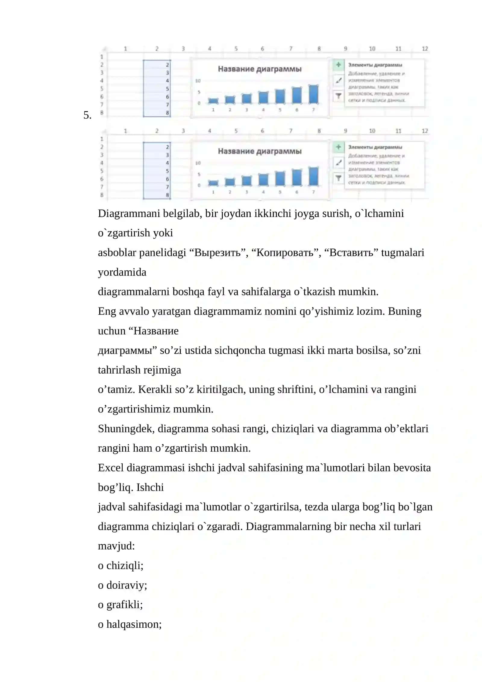 Excel daturida diagrammalar bilan ishlash 3