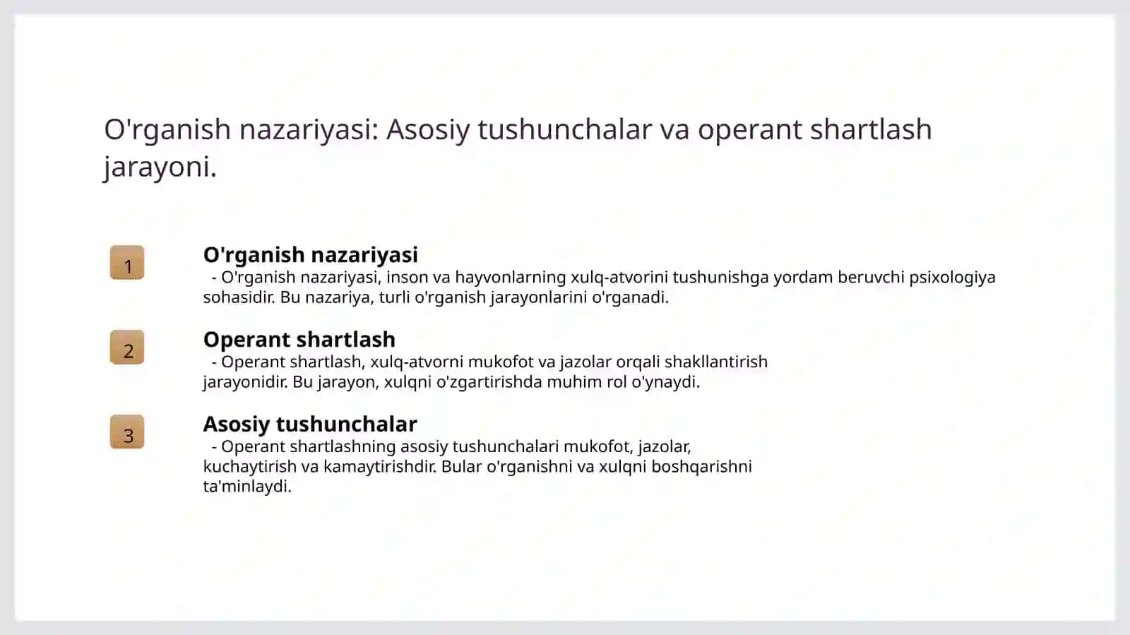 Operant oʻrganish Psixalogiya fani 3