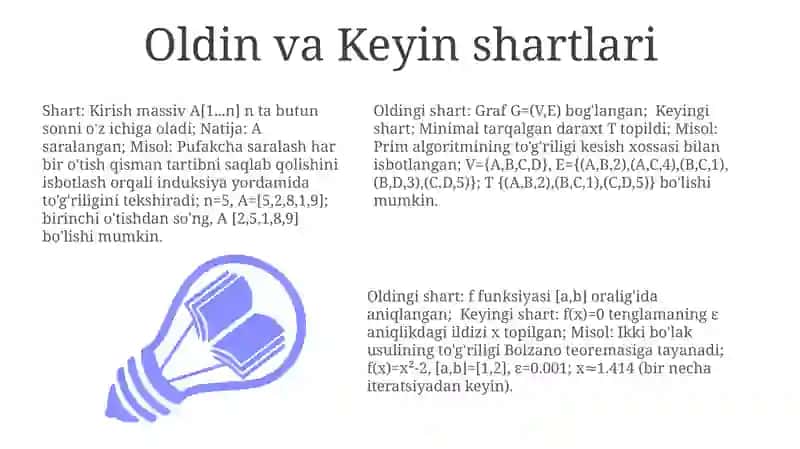 Algoritmni to'g'riligini tekshirishga misollar 3