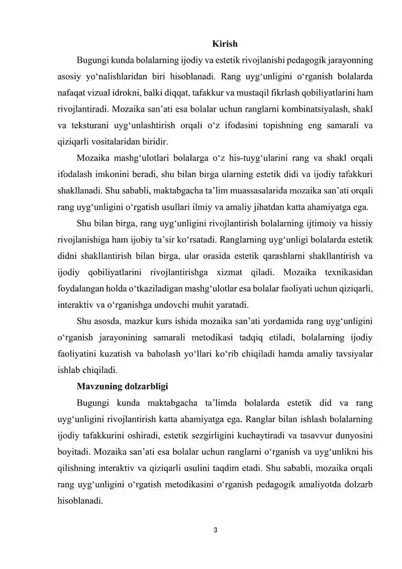 Mozaika sanʼati yordamida rang uygʻunligini oʻrganish 3