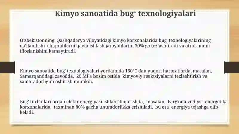 Kimyo sanoatida bug‘ texnologiyalari 3