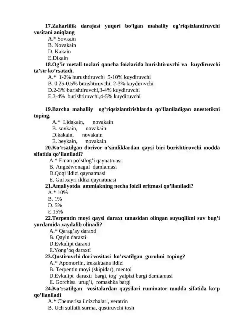 OB uchun test savollari 3