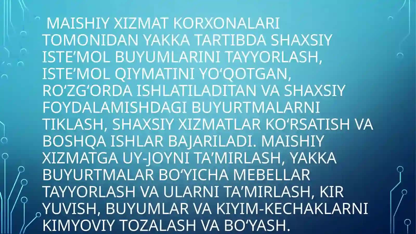 Maishiy Xizmat Ko'rsatish 3