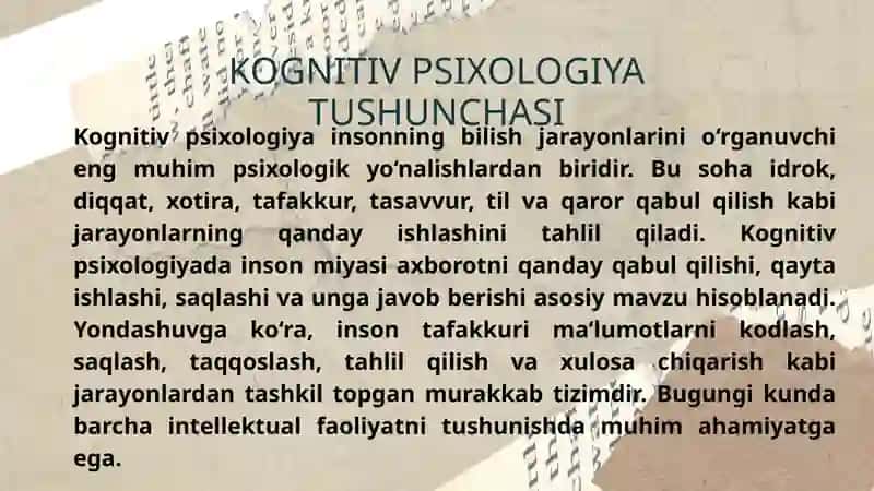 Kognitiv Psixologiyada Asosiy Yo‘nalishlari 3