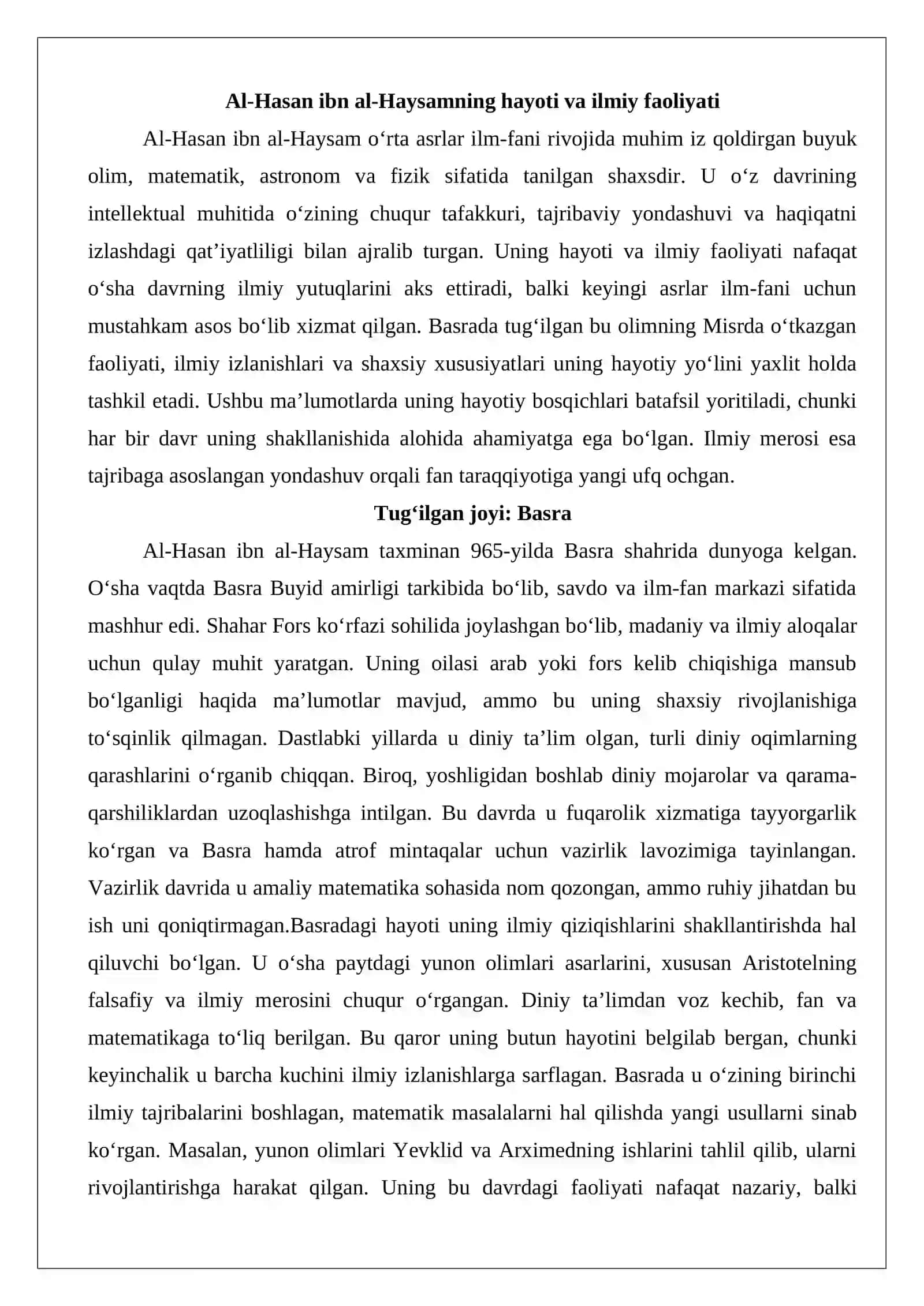 Al-Hasan ibn al-Haysamning hayoti va ilmiy faoliyati 3