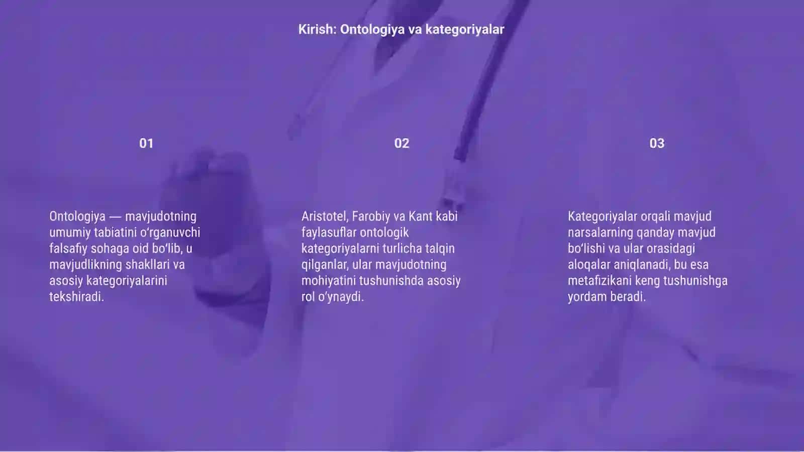 Aristotel, Farobiy, Kant ontologiyasida kategoriyalar tasnifi 3