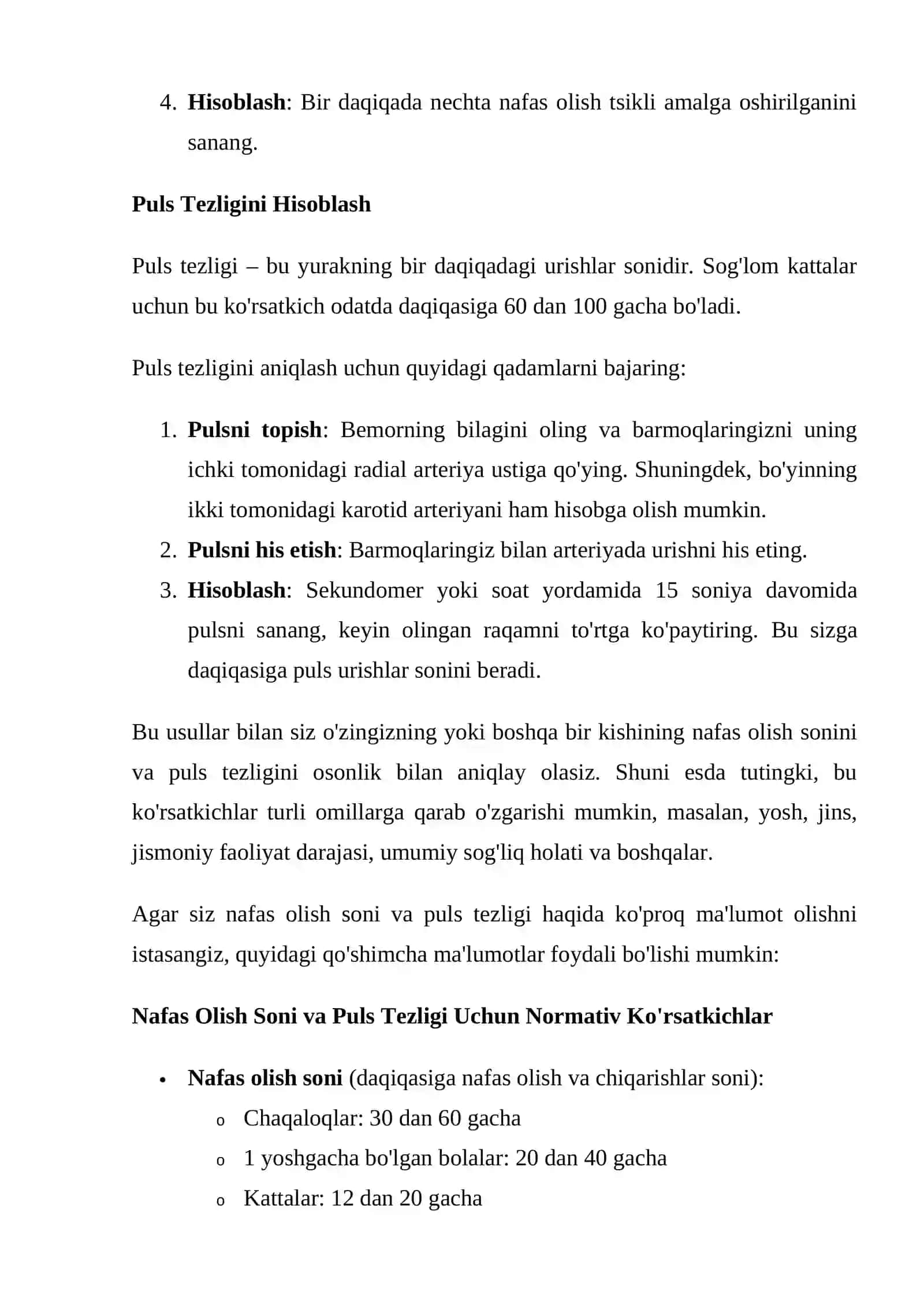 Nafas Olish Sonini Aniqlash. Puls Tezligini Hisoblash 3