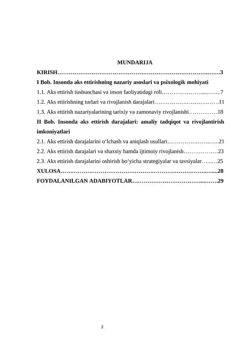 Insonda aks ettirish darajalari           Insonda aks ettirish darajalari kurs ishi 3