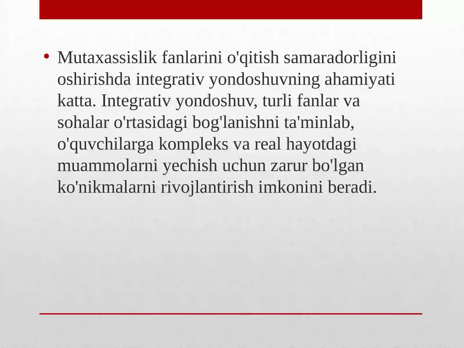 Mutaxassislik fanlarini o'qitish samardadorligini oshirishda integrativ yondoshuv 3