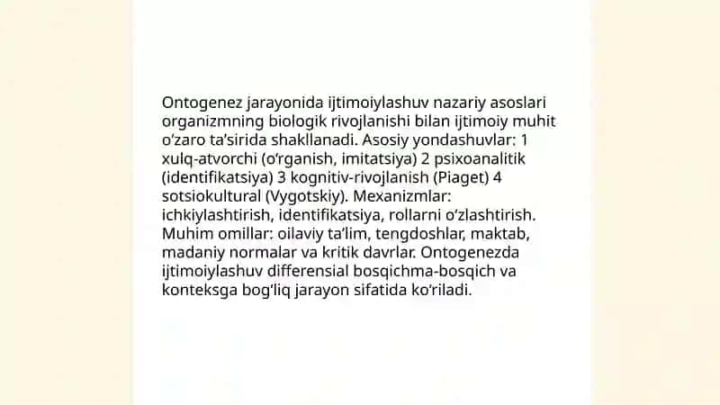 Ijtimoiylashuv jarayonining ontogenezdagi o‘rni 3