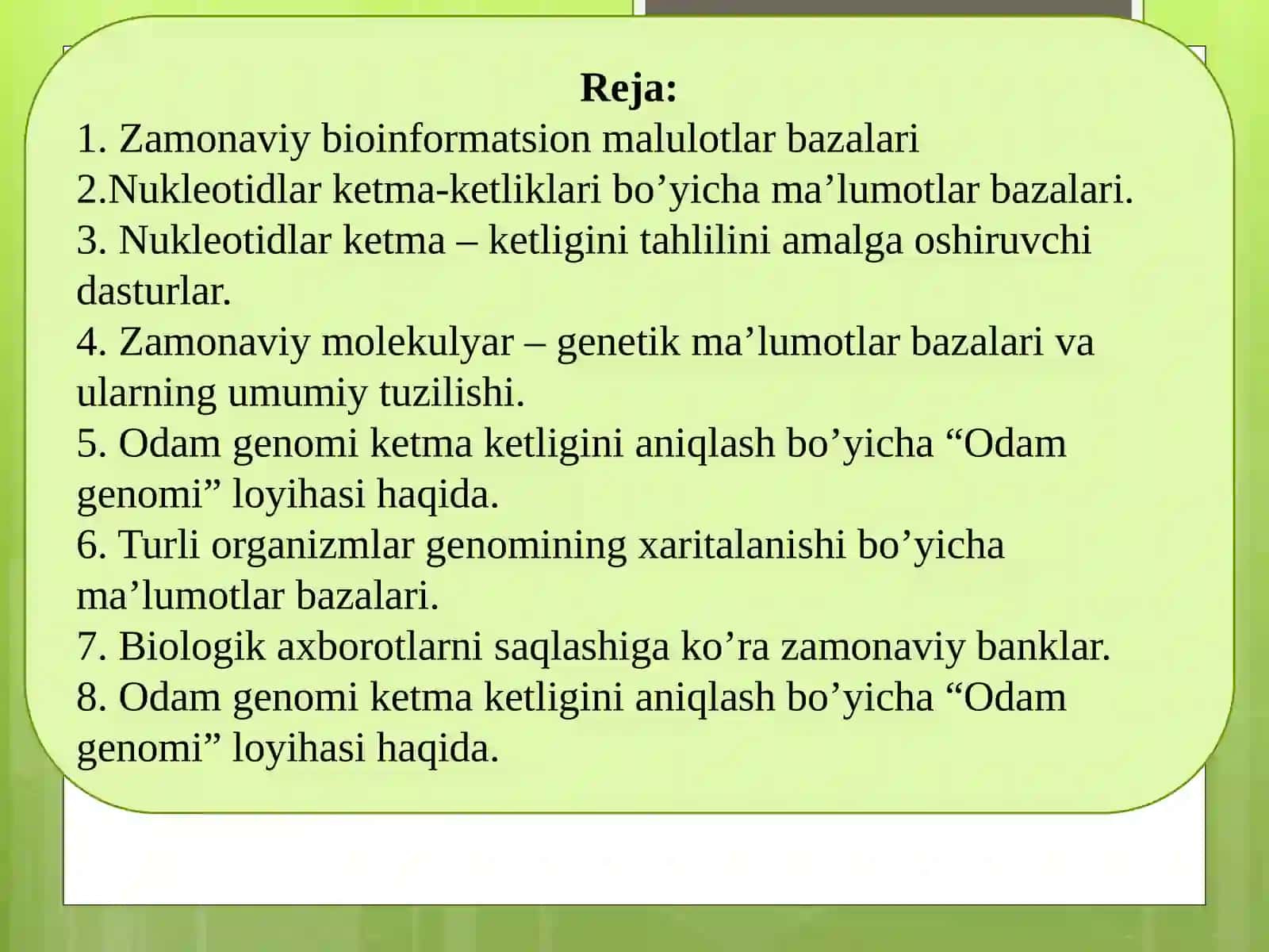 Zamonaviy bioinformatsion malumotlar bazalari 3