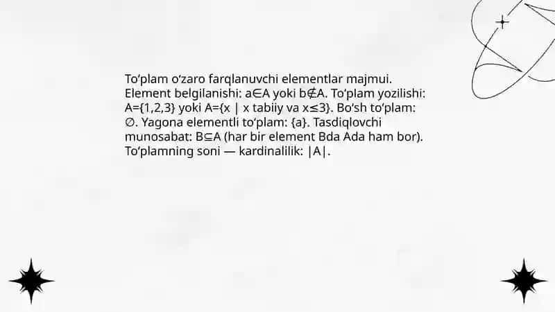 Toʻplamlar nazariyasi va elementlari 3