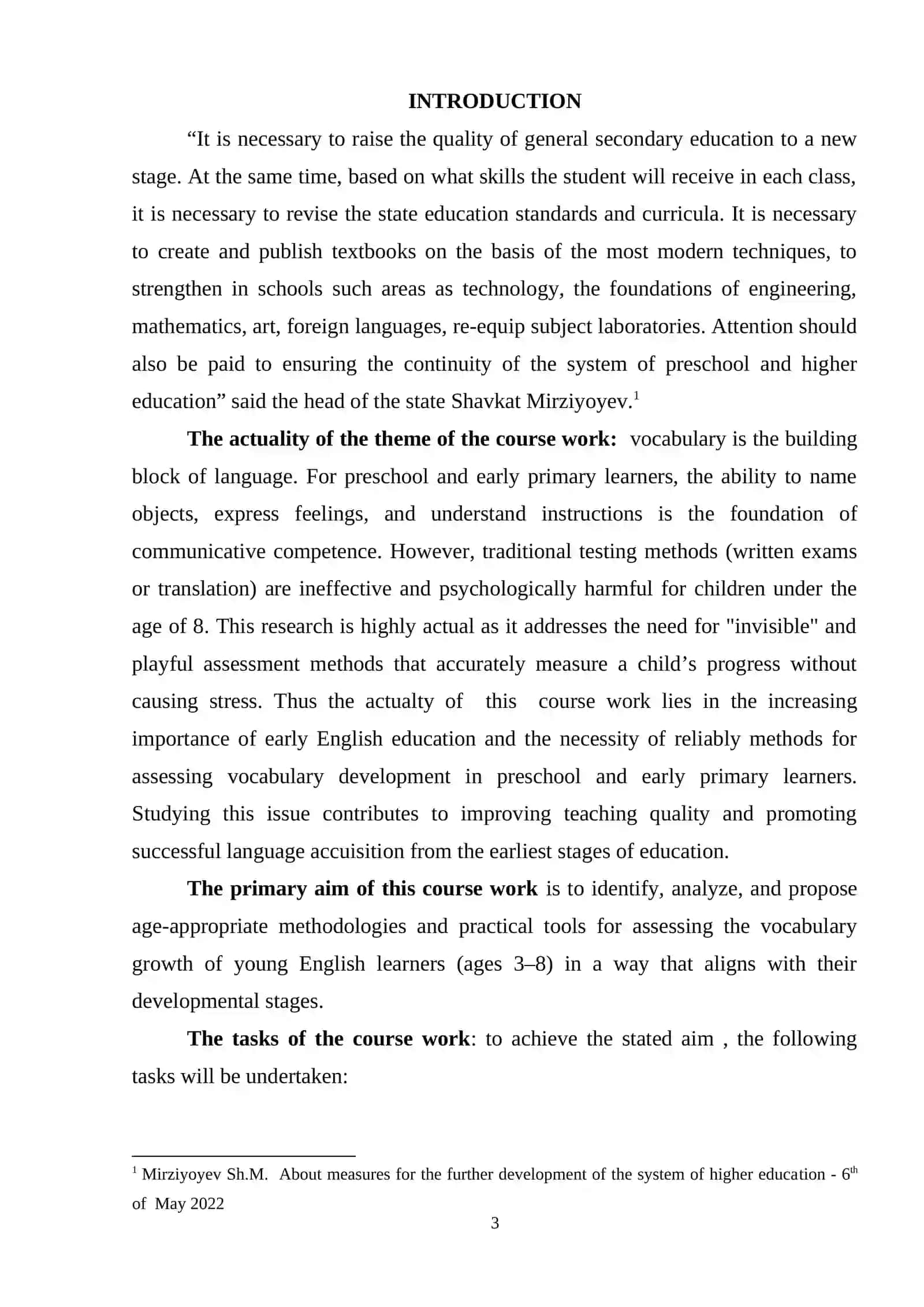 COURSE WORK: ASSESSING VOCABULARY DEVELOPMENT IN PRESCHOOL AND EARLY PRIMARY ENGLISH LEARNERS 3
