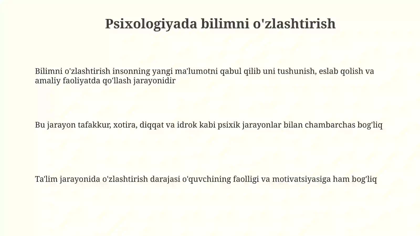 Psixologiyada bilimni o'zlashtirish 3