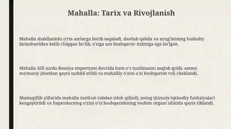 Mahalla: Tarix va Rivojlanish 3