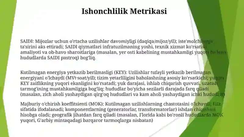 Elektr taʼminoti tizimining ishonchlilik xususiyatlari 3
