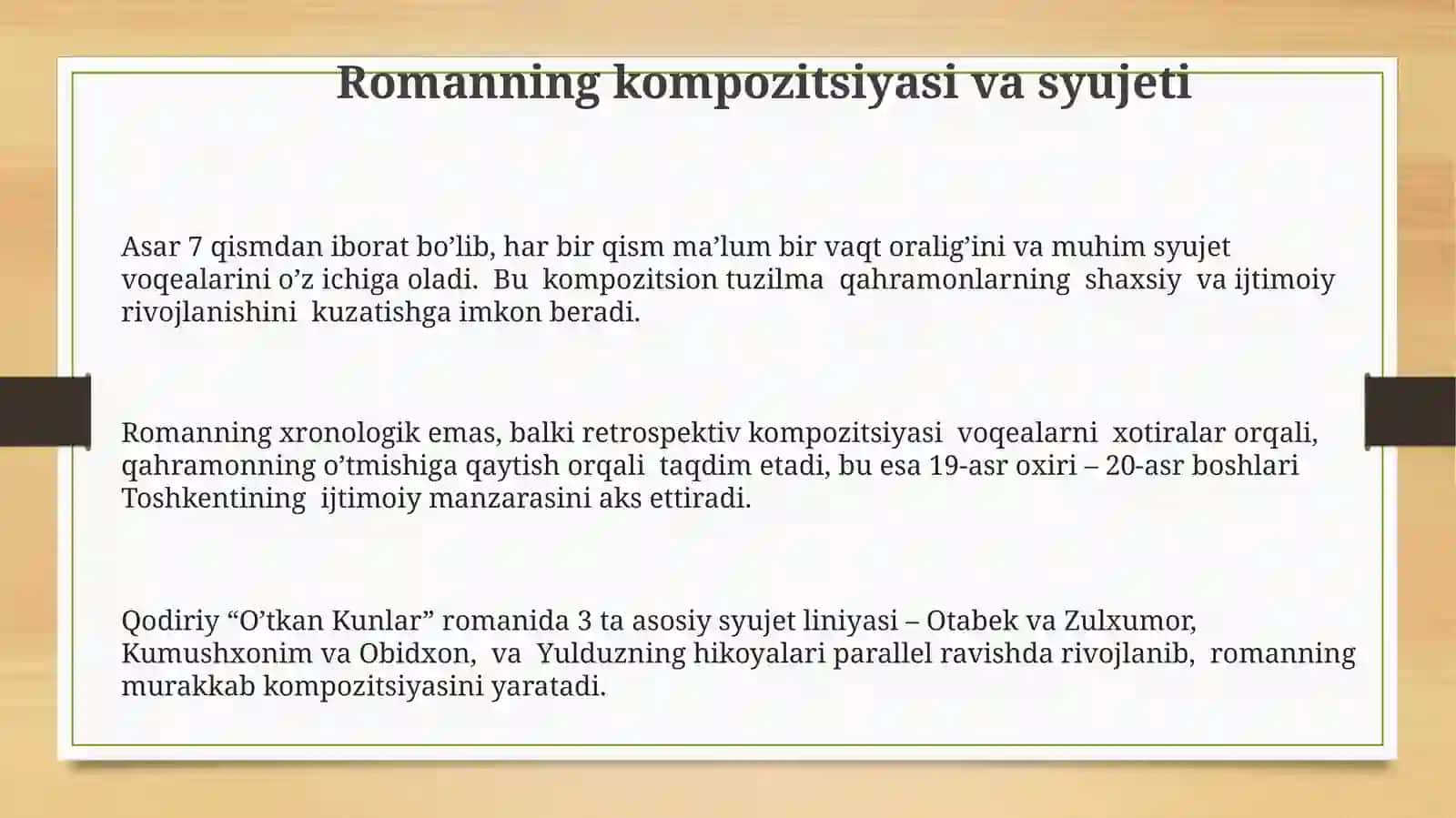 "Oʻtkan kunlar" asari tahlili 3