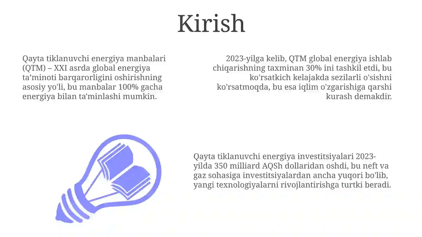 Qayta tiklanuvchi energiya manbalari: Imkoniyatlar va istiqbollar 3