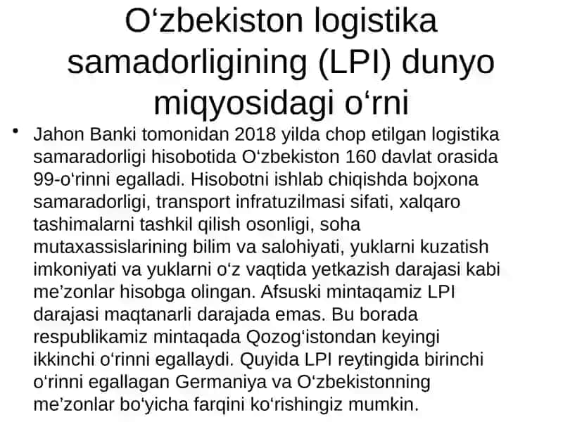O‘zbekistonda logistika samaradorligi 3