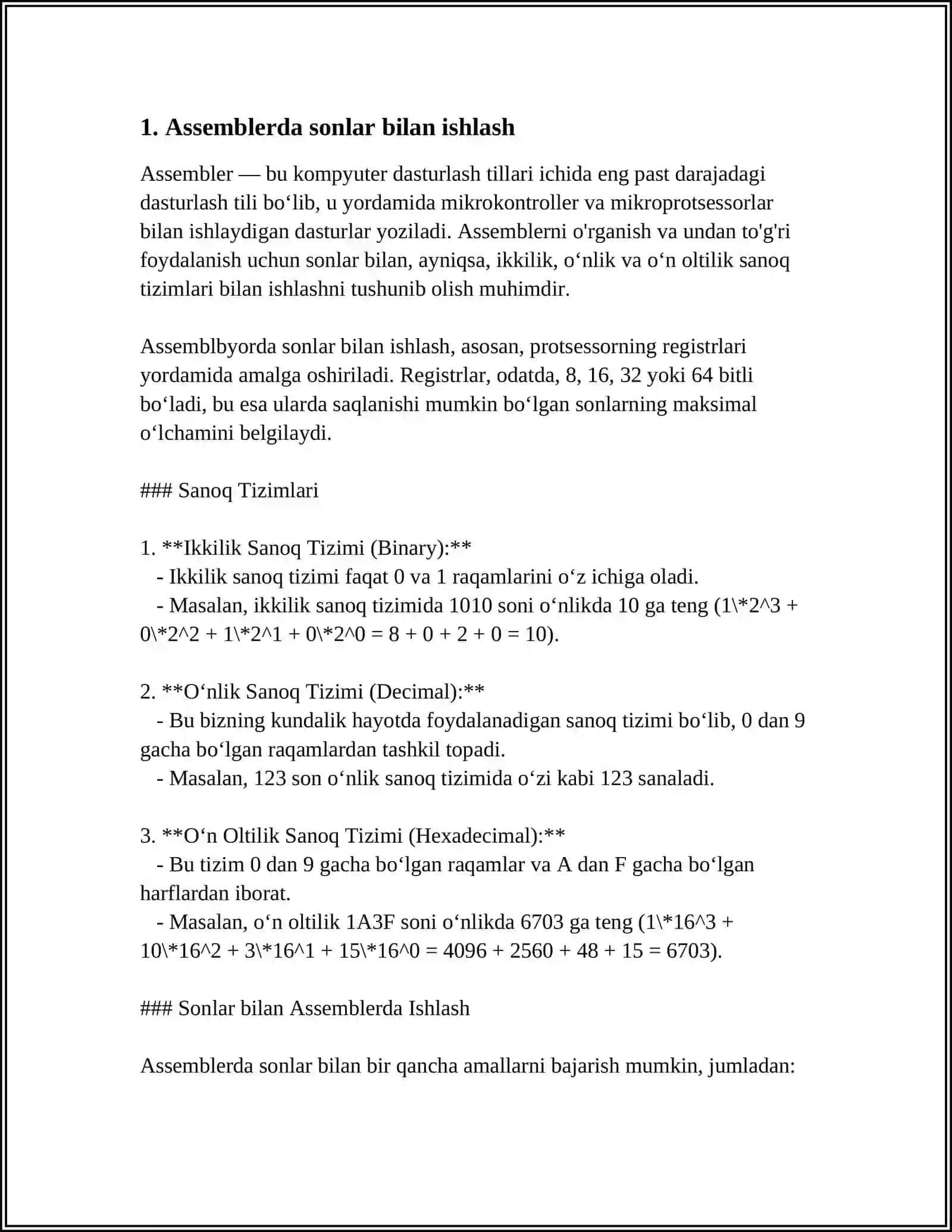 ASSEMBLERDA ODDIY ARIFMETIK AMALLARNI BAJARISH 3
