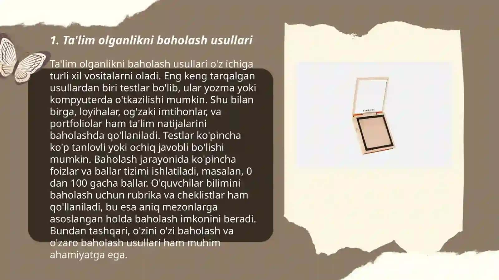 Ta'lim olganlikni baholash usullari 3
