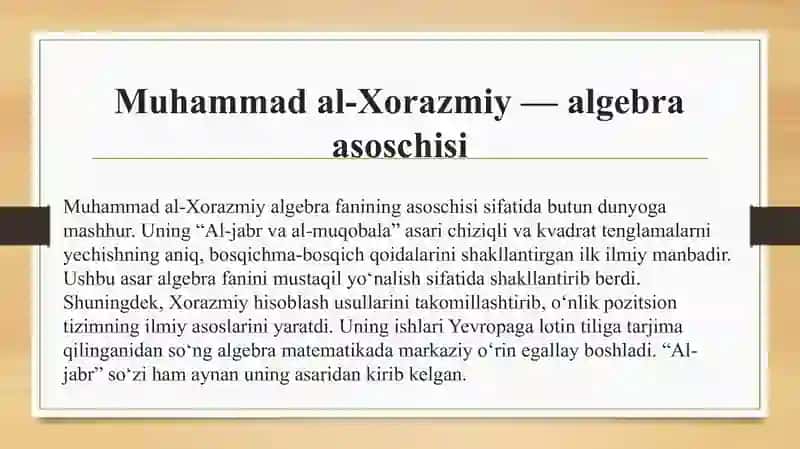 Oʻrta asr Sharq allomalaring matematikaga qoʻshgan hissalari 3