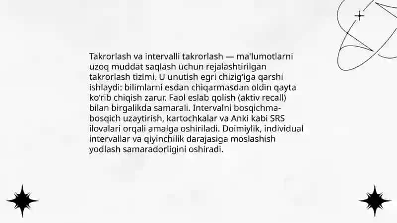 Takrorlash va intervalli takrorlash (spaced repetition) 3