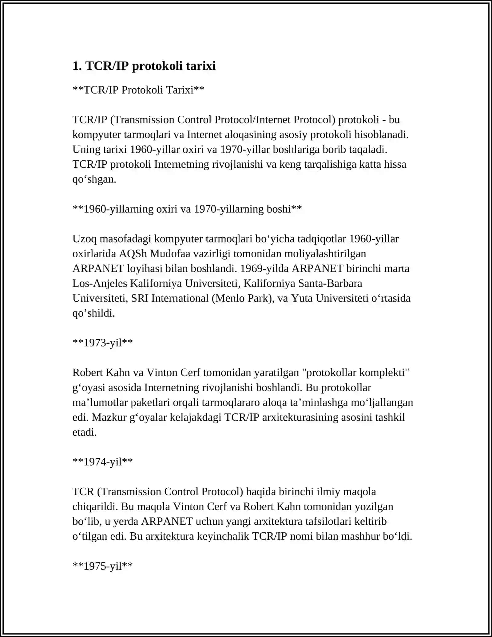 MUSTAQIL ISH Mavzu: TCR/IP PROTOKOLI 3