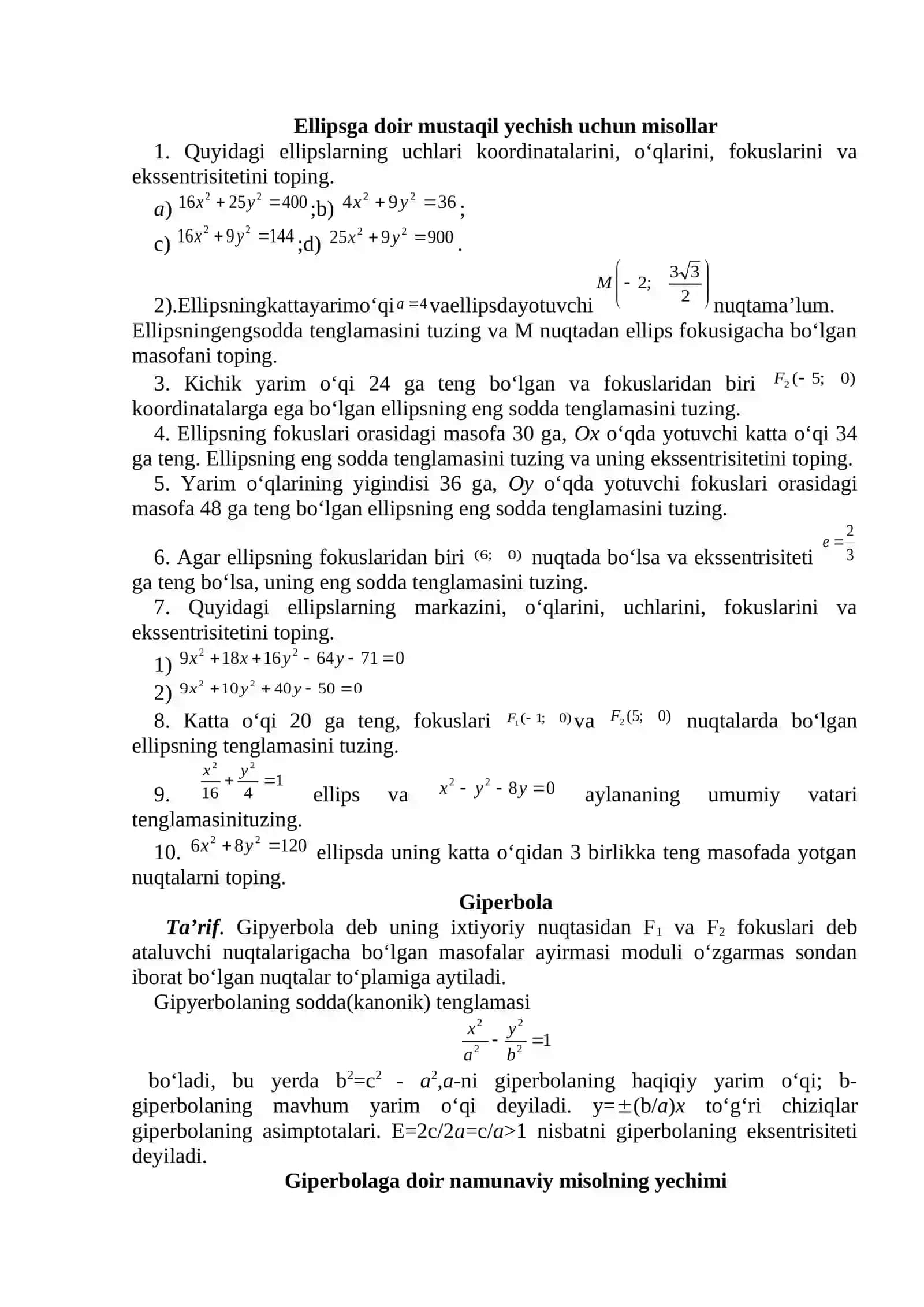 Ikkinchi tartibli egri chiziqlar 3