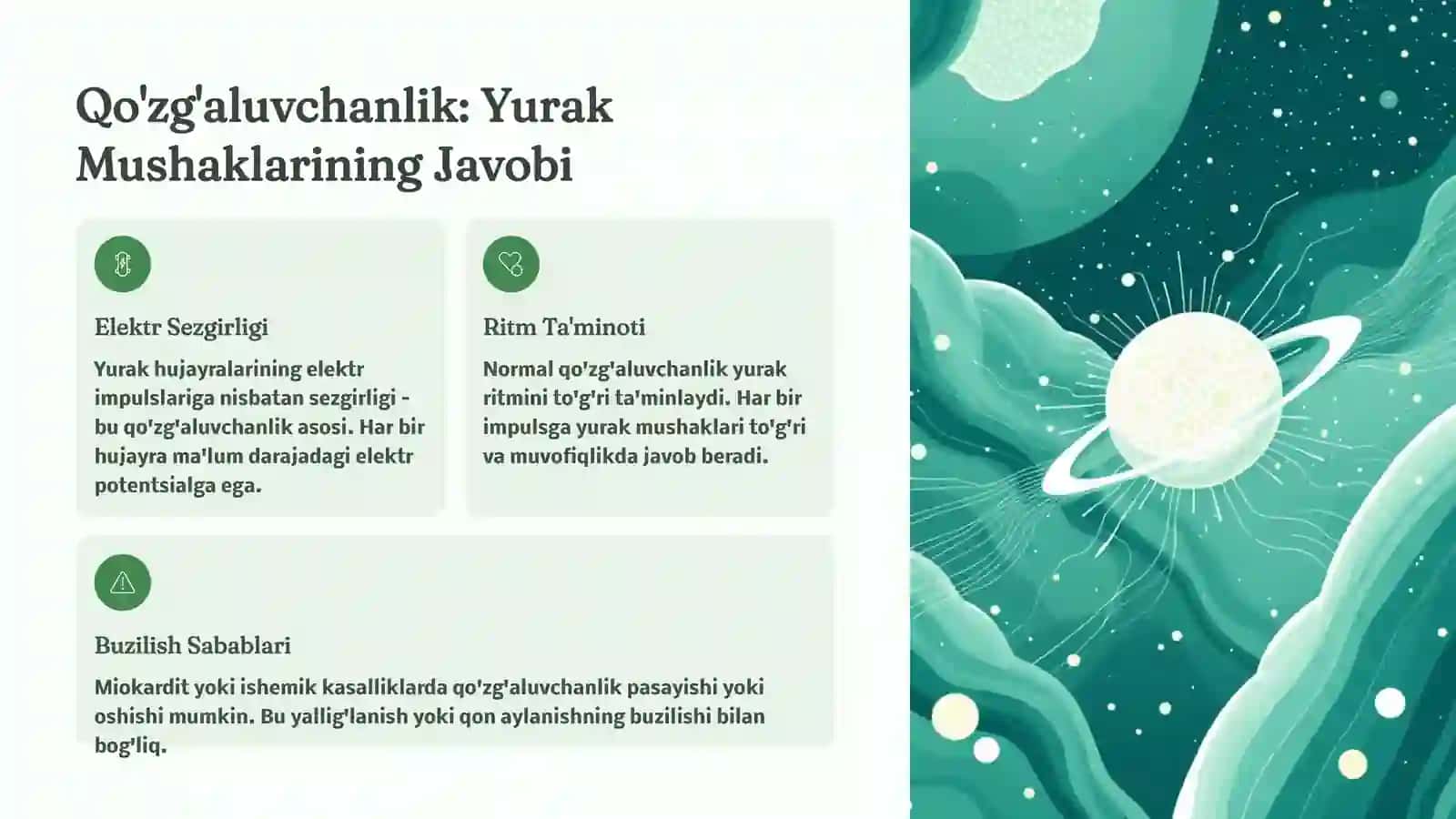 Yurak patofiziologiyasi. Yurak avtomatizmi,qo'zg'aluvchanlik va o'tkazuvchanligining buzilishi. 3