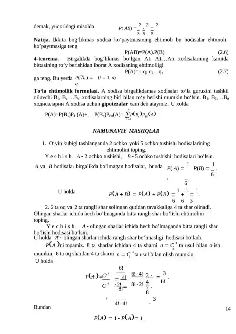 Shartli ehtimollik va Bayes formulalari 3