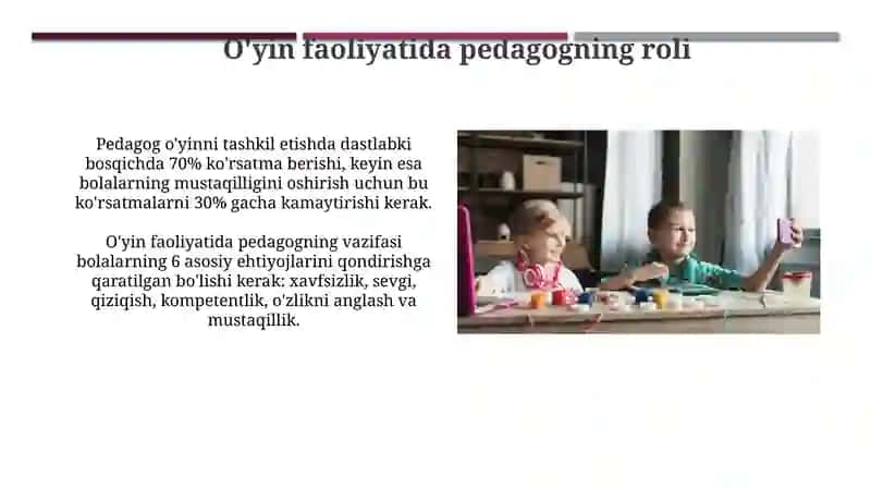 O'yin Faoliyatida Pedagogning Roli 3