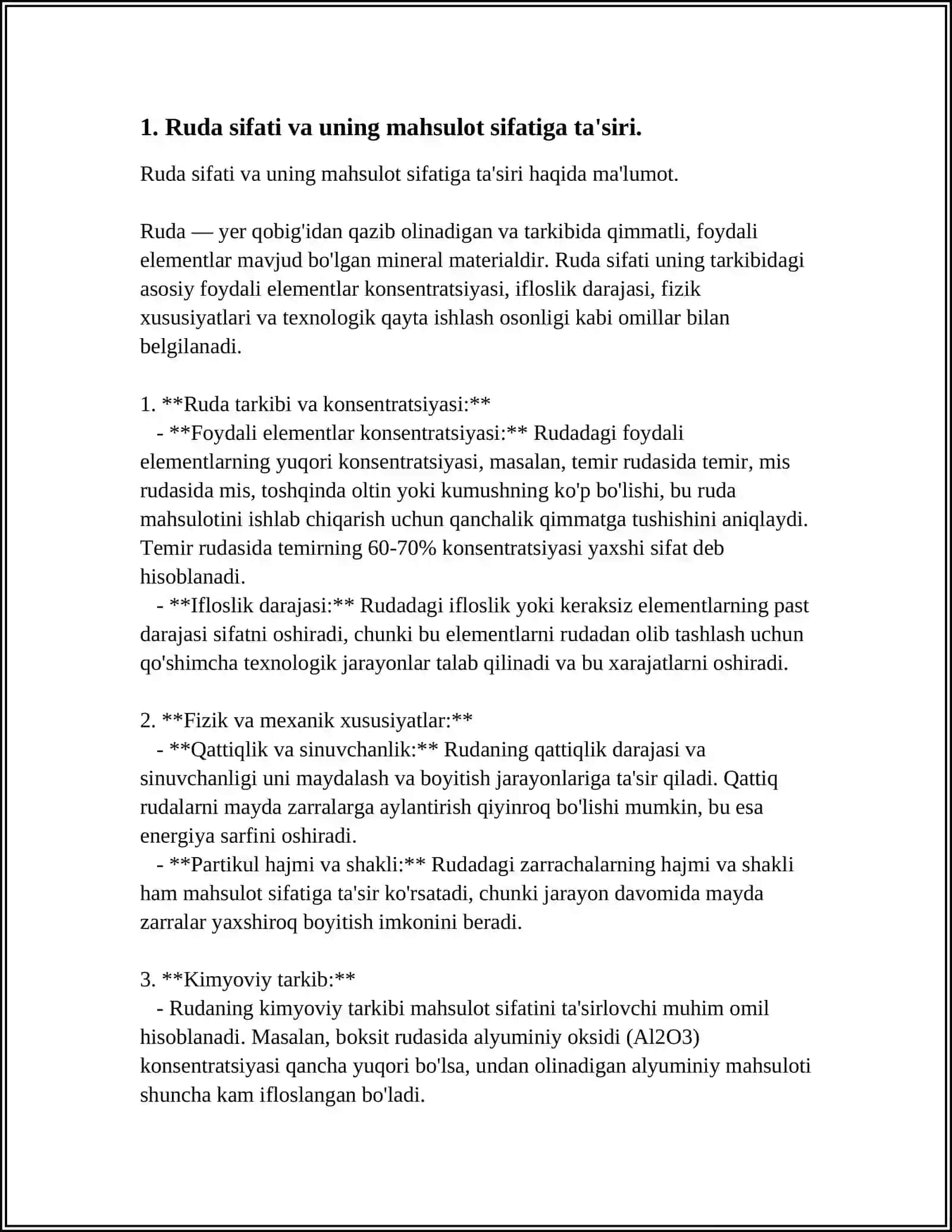 Ruda sifati va uning mahsulot sifatiga ta'siri 3