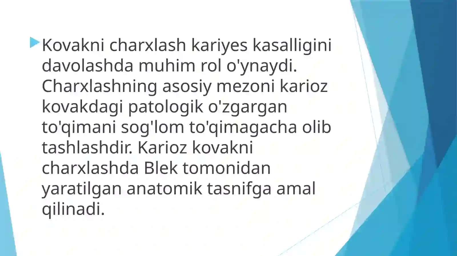 FANTOMLARDA 1-SINF KARIOZ BO’SHLIQLARINI CHARXLASH VA PLOMBALASH 3