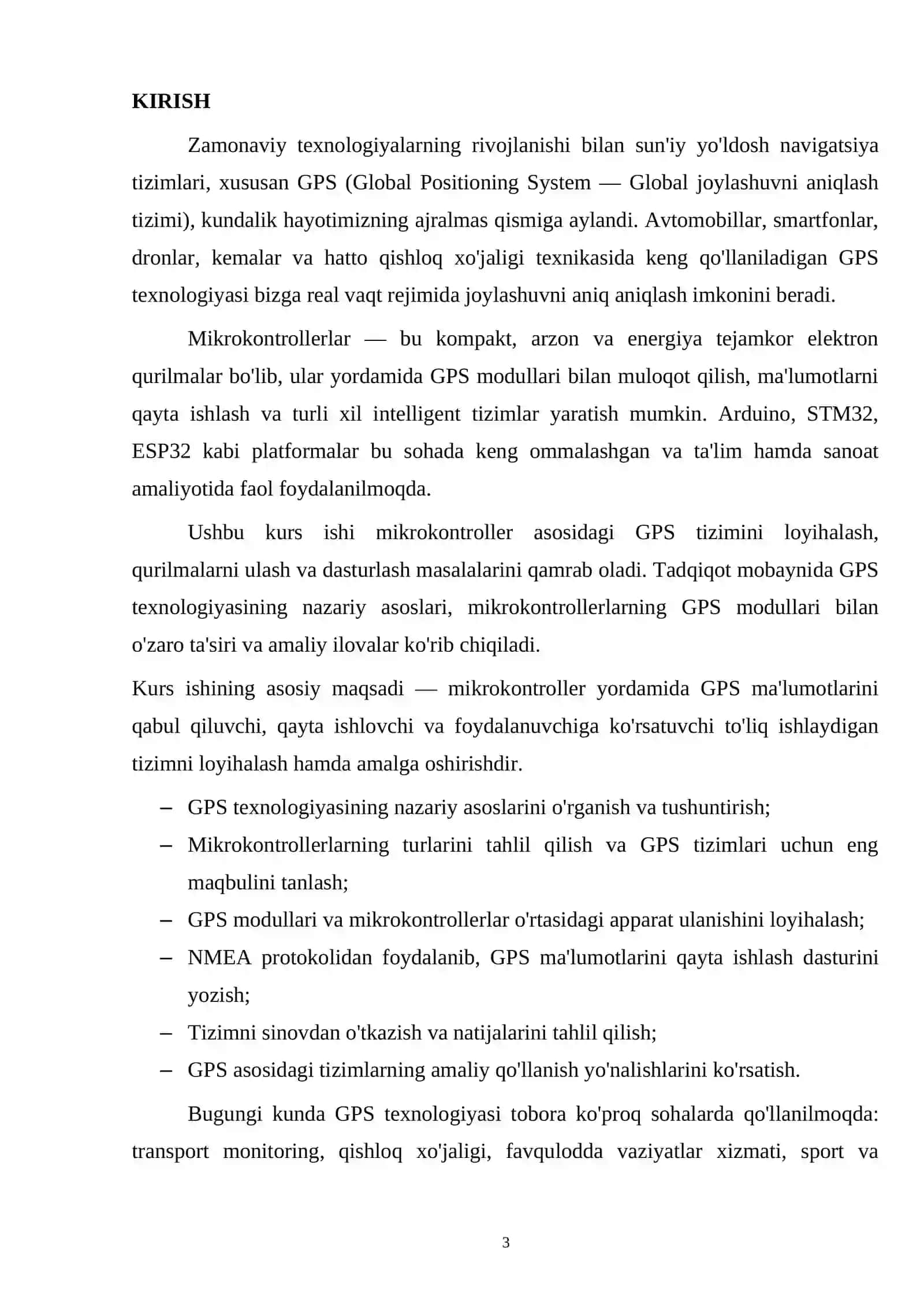 Mikrokontroller yordamida GPS texnologiyasidan foydalanish tizimi. 3