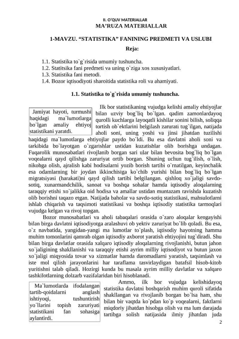 STATISTIKA FANIDAN O`QUV-USLUBIY MAJMUA 3